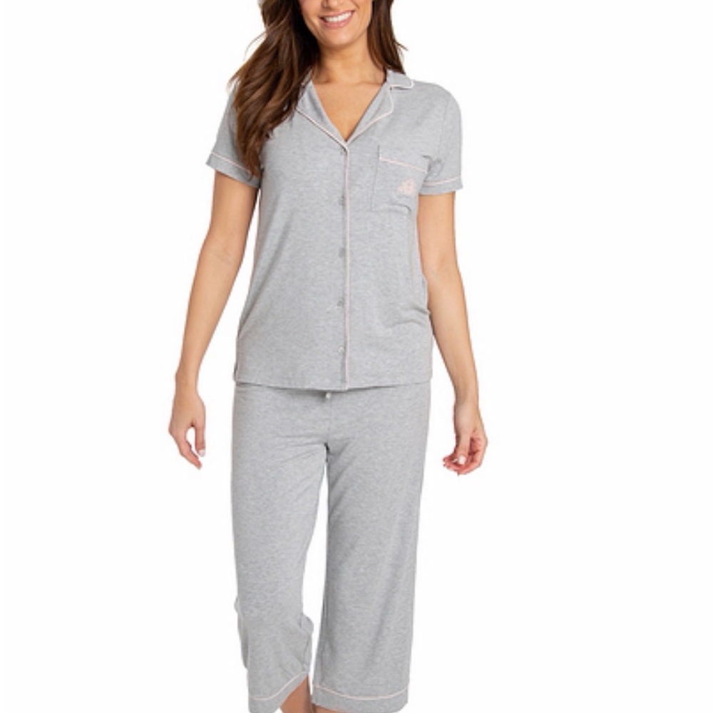 NWT BAREFOOT DREAMS MALIBU COLLECTION DISNEY PRINCESS WOMEN'S PIPED PJ SET-GRAY - Picture 3 of 7